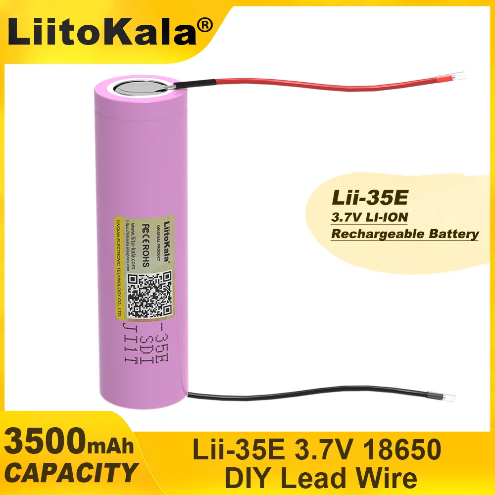 Lii-35E Liitokala 1-6ชิ้นแบตเตอรี่แบบชาร์จไฟได้ Li-ion 3.7V 18650 3500มิลลิแอมป์ต่อชั่วโมงสำหรับไฟฉายเครื่องมือไฟฟ้า + สายไฟตะกั่ว DIY
