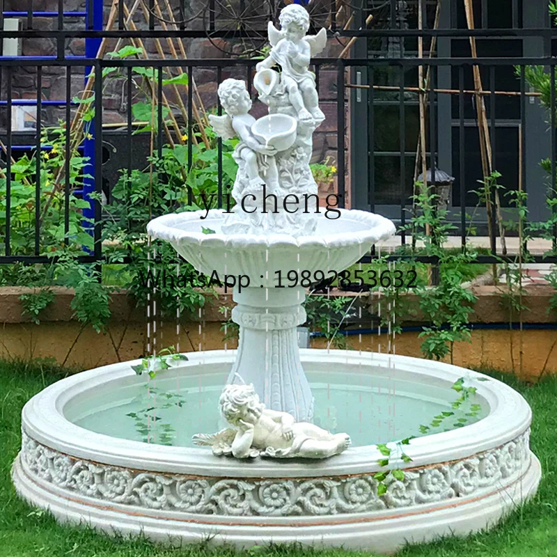 Large European Style Flowing Water Fountain Sculpture for Courtyard  Self-Circulating Wealth-Attracting Fish Pond  Ornament