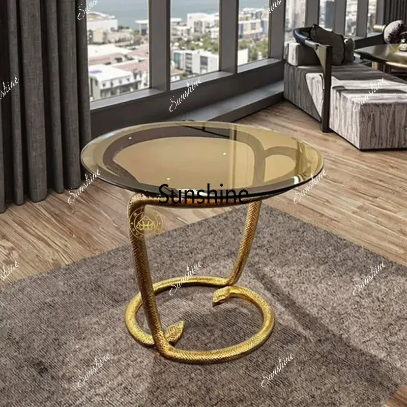 Italian light luxury high sense modern living room home creative pure copper serpentine round corner table