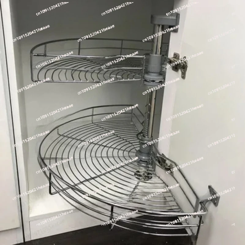 Suitable for  arc-shaped pull-out basket in the corner of the cabinet can be rotated 180 degrees for double-layer storage rack