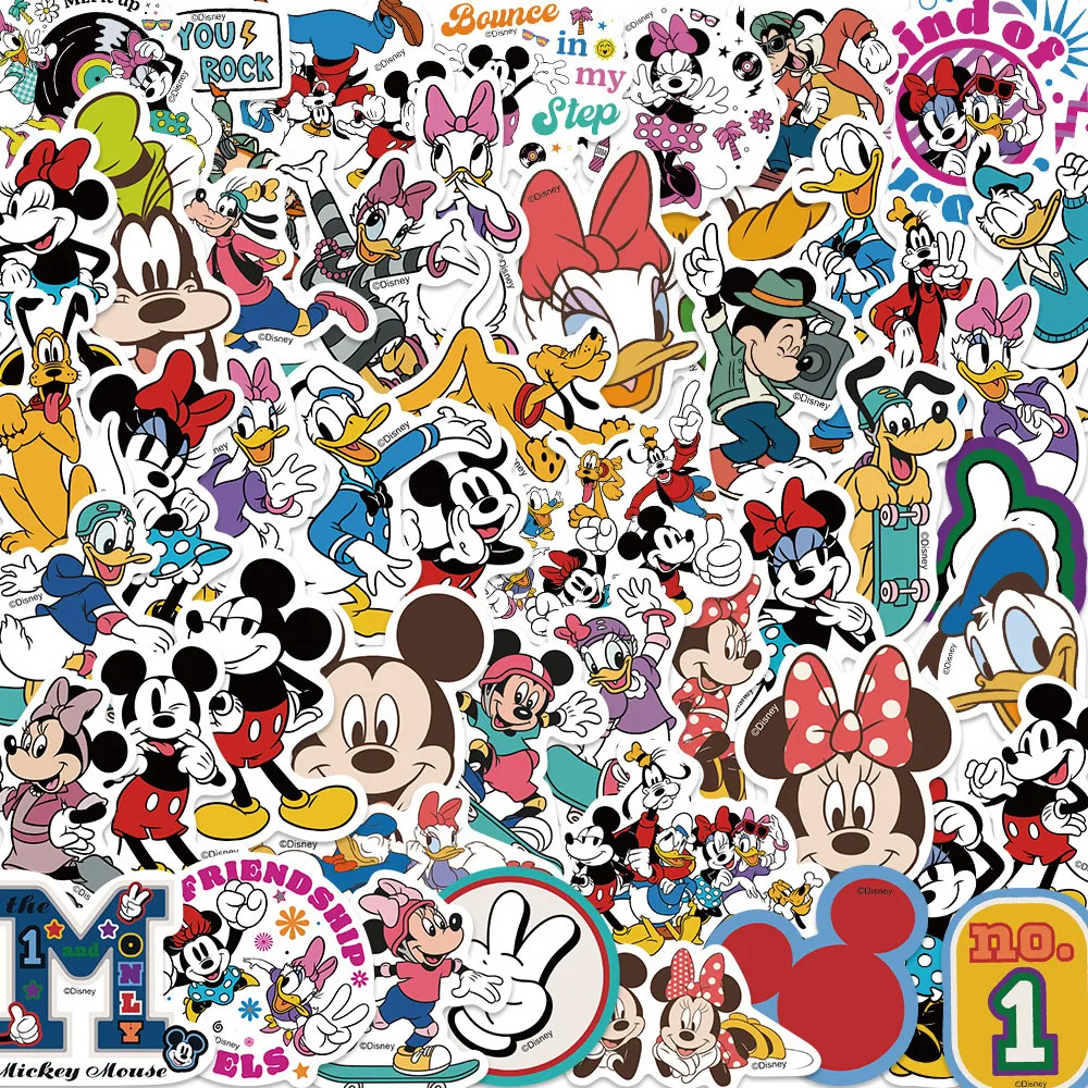 

50pcs Disney classic anime Mickey stickers, cute Donald Duck Minnie Katong stickers, waterproof graffiti children's sticker toys