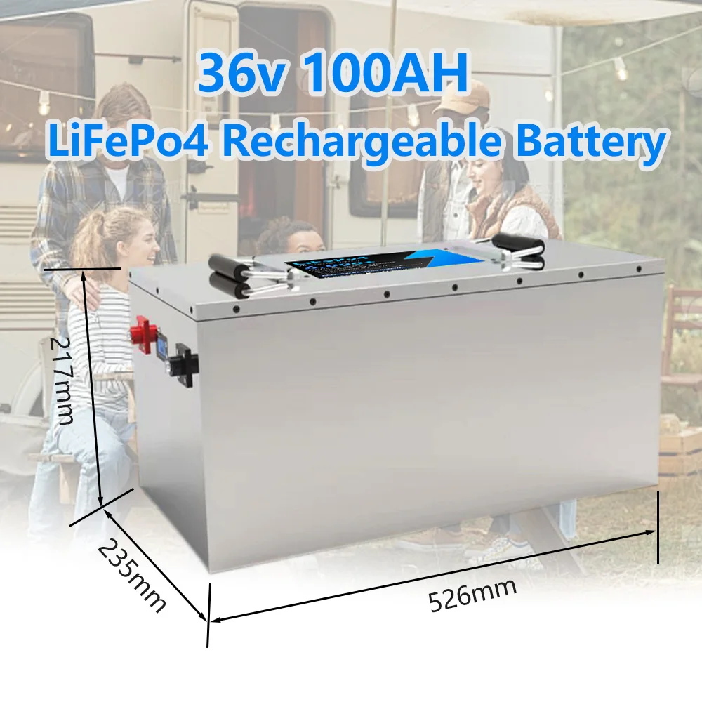 36v 100AH Large capacity LiFePO4 Battery Lithium Iron Battery for Solar Boat RV motor Built-in  BMS Optional Bluetooth + charger