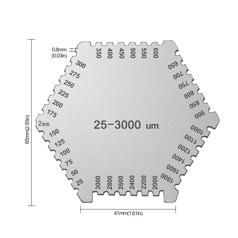 High precision hexagon stainless steel Wet film comb 25-3000um wet film thickness gauge