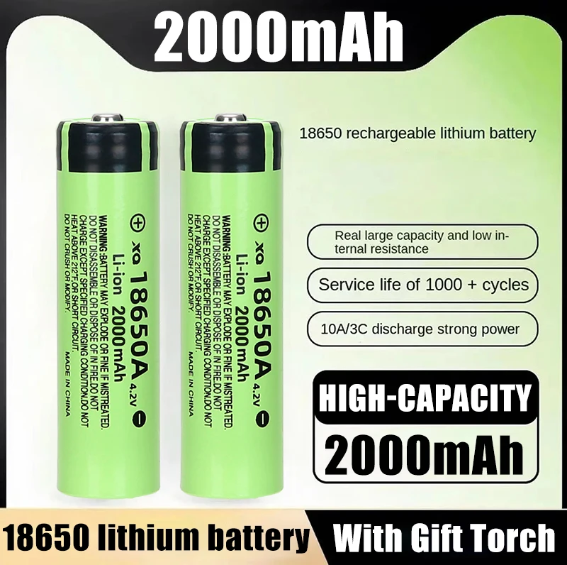 Batería de litio recargable de alta calidad, 100%, 18650 V, 4,2 mAh, 9 LED, minilinterna, 2000