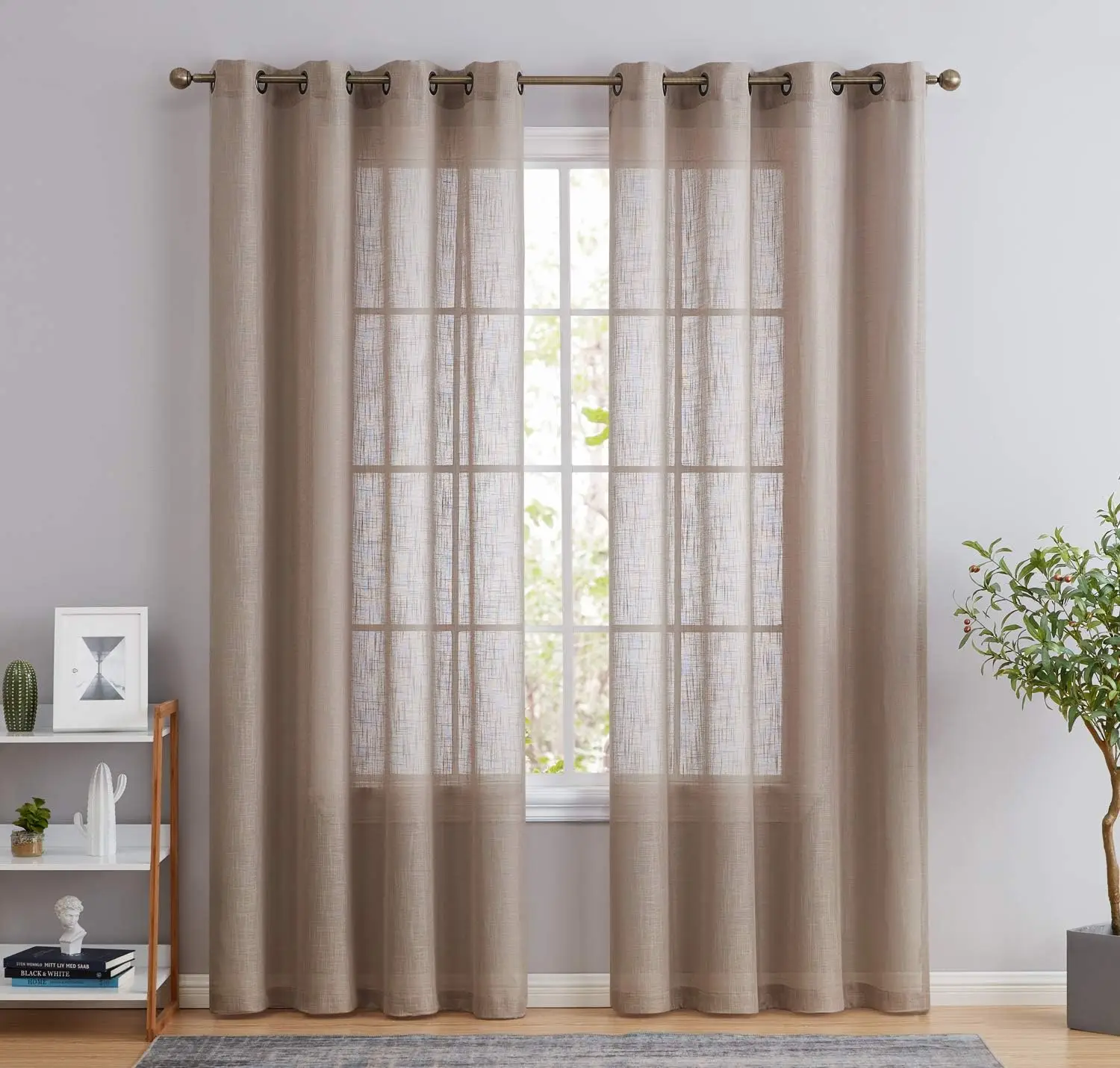 

Abbey Faux Linen Textured Semi Sheer Privacy Light Filtering Transparent Window Grommet Floor Length Thick Curtains Drap