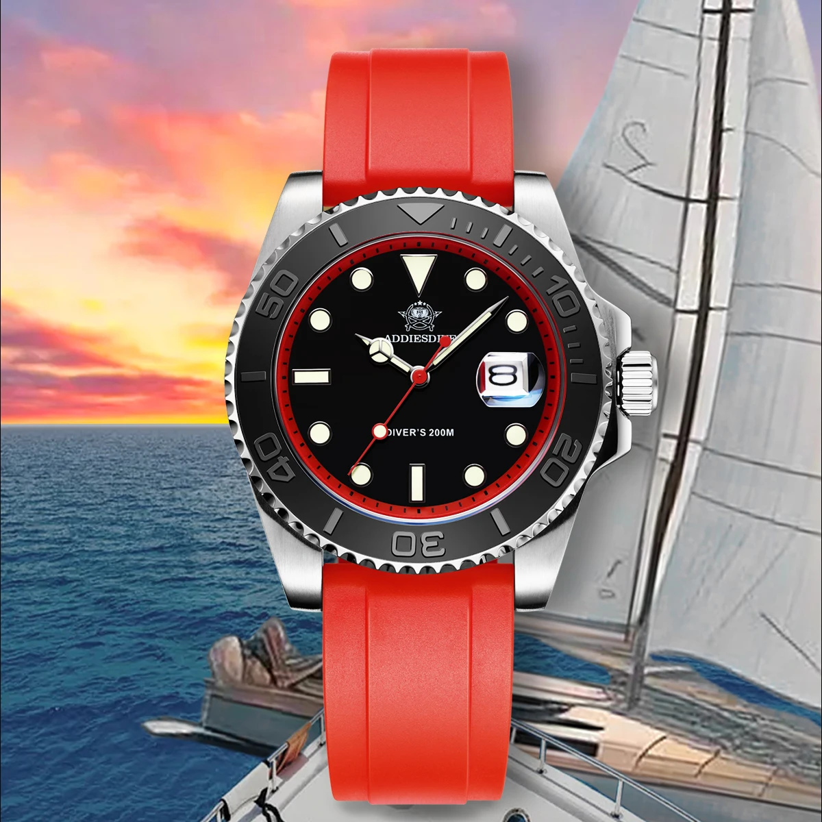 ADDIESDIVE Watches men 41mm Rotatable Bezel TPU Rubber Strap Calendar Display BGW9 Super Luminous 20Bar Waterproof Quartz Watch