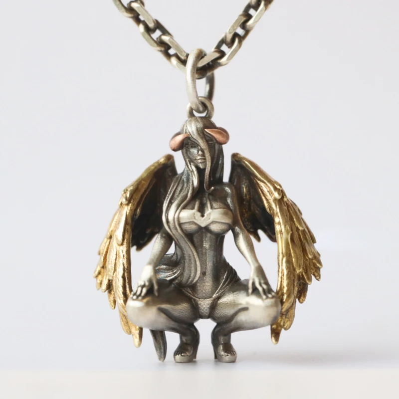 Personality Demon Angel Goddess Pendant Necklace Punk Devil Wings Sexy Beauty Chain Necklace Hip Hop Jewelry for Men Women Gifts