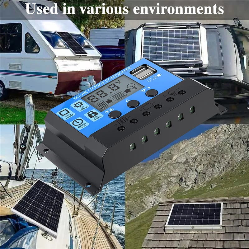 100A PWM جهاز التحكم بالشحن والتفريغ بالطاقة الشمسية، شاشة LCD مزدوجة USB، منظم شاحن لوحة الخلايا الشمسية التلقائي #4