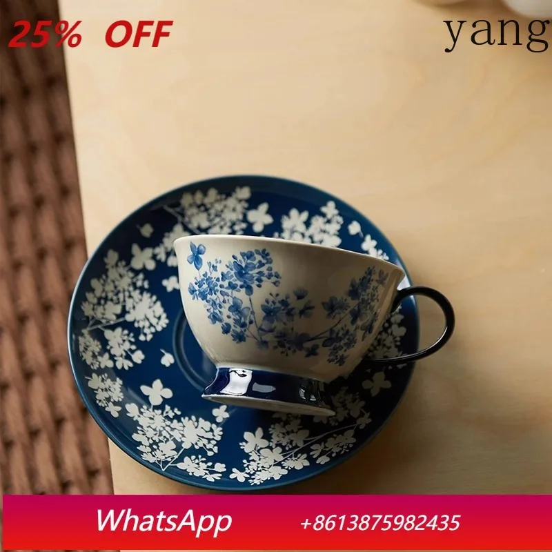 

Yjq retro light luxury blue and white porcelain coffee cup saucer household afternoon tea high-end cup and saucer