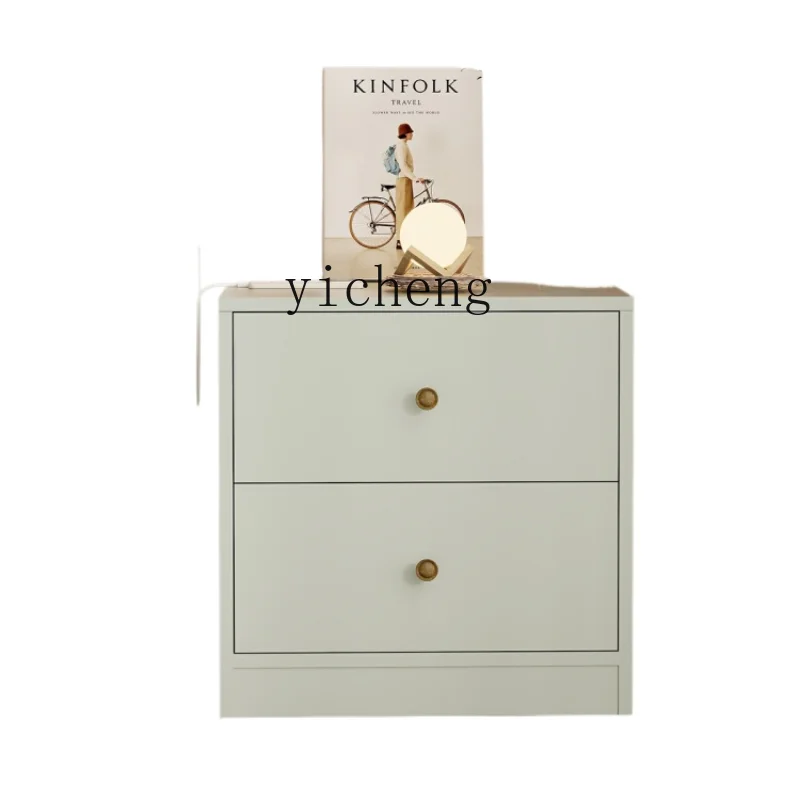 ZC Retro Bedside Table Green Bedroom Bedside Cabinet Two-Drawer Table Mini Coffee Table