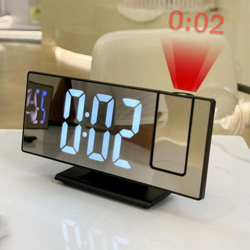 1PCS Mirror Projection Clock Digital Alarm Temperature Display 180 Adjustable Arm For Bedroom Desktop Modern Home Decoration