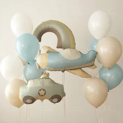1set Cartoon Theme Matte Rainbow Plane Car Foil Balloons Birthday Baptism Party Decorations Kids Girl Boy Baby Shower Supplies