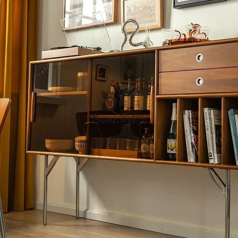 Nordic dining side simple living room medieval retro tea entrance Japanese solid wood against the wall wine cabinet