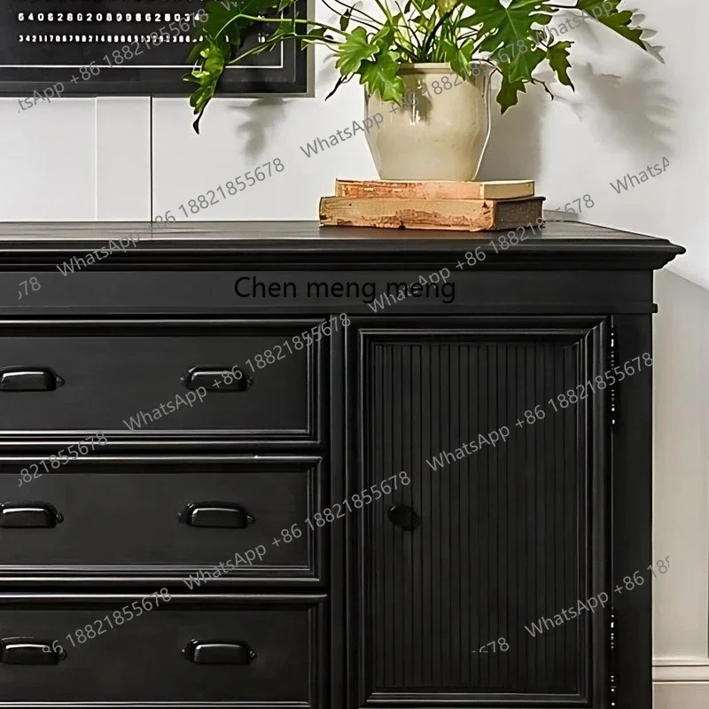 

French retro black decorative storage porch living room Italian carved storage side cabinet