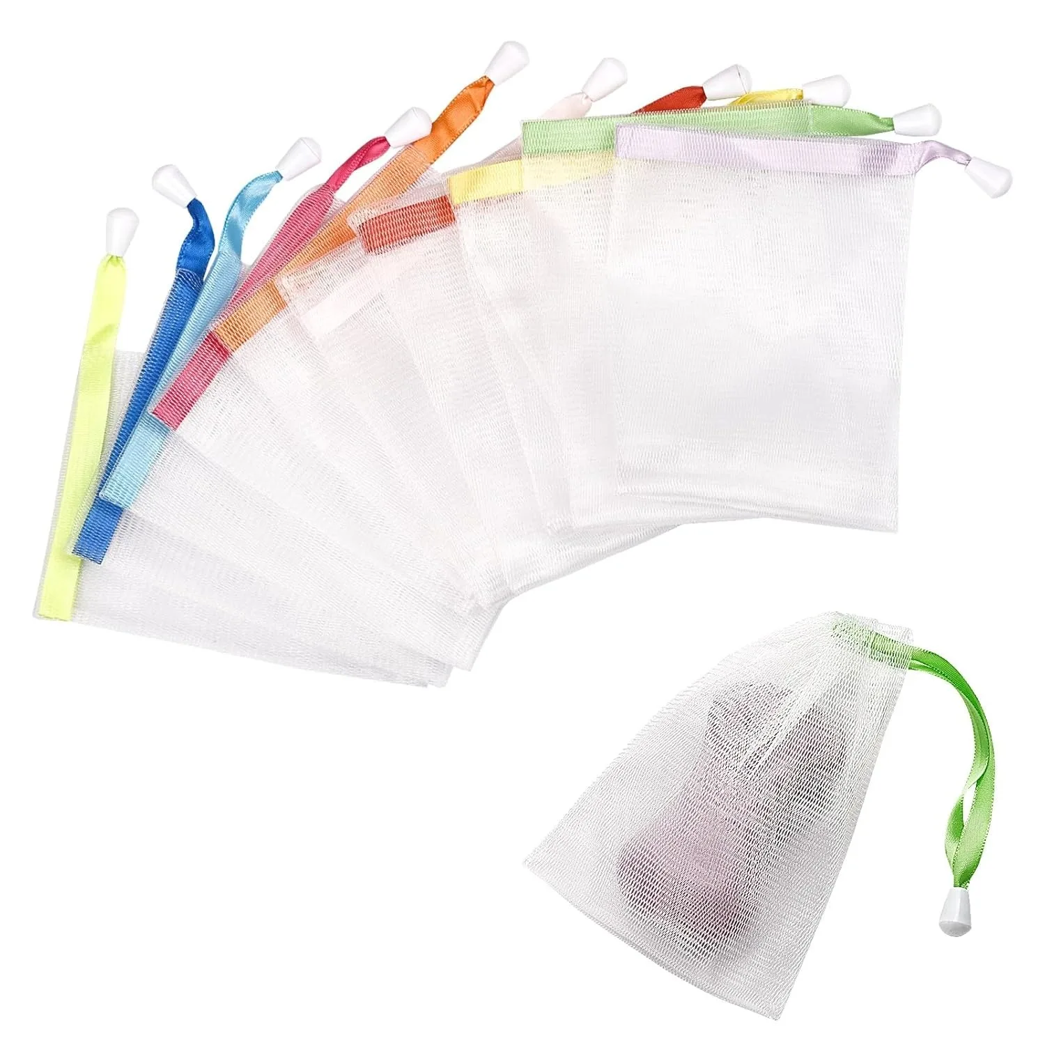 

10PCS Exfoliating Mesh Soap Saver Pouch Bag Sack, Face Cleansing Foaming Nets, White Pouch with Drawstring (
