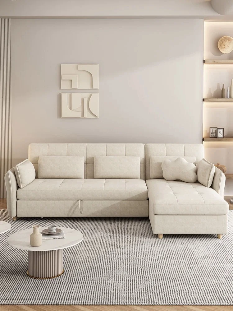 Folding sofa bed integrated dual-purpose multi-functional solid wood living room pull-out retractable bed