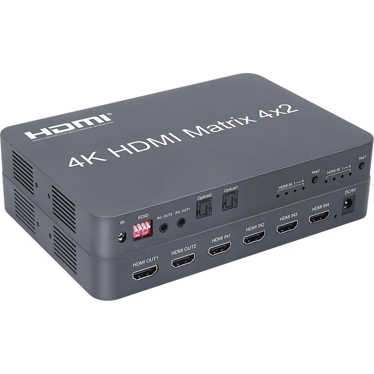 4K HDMI Matrix 4X2 Switch Splitter Video Converter W/ EDID Optical Fiber Audio 1080p 60hz for camera Laptop PC To 2 TV Monitors