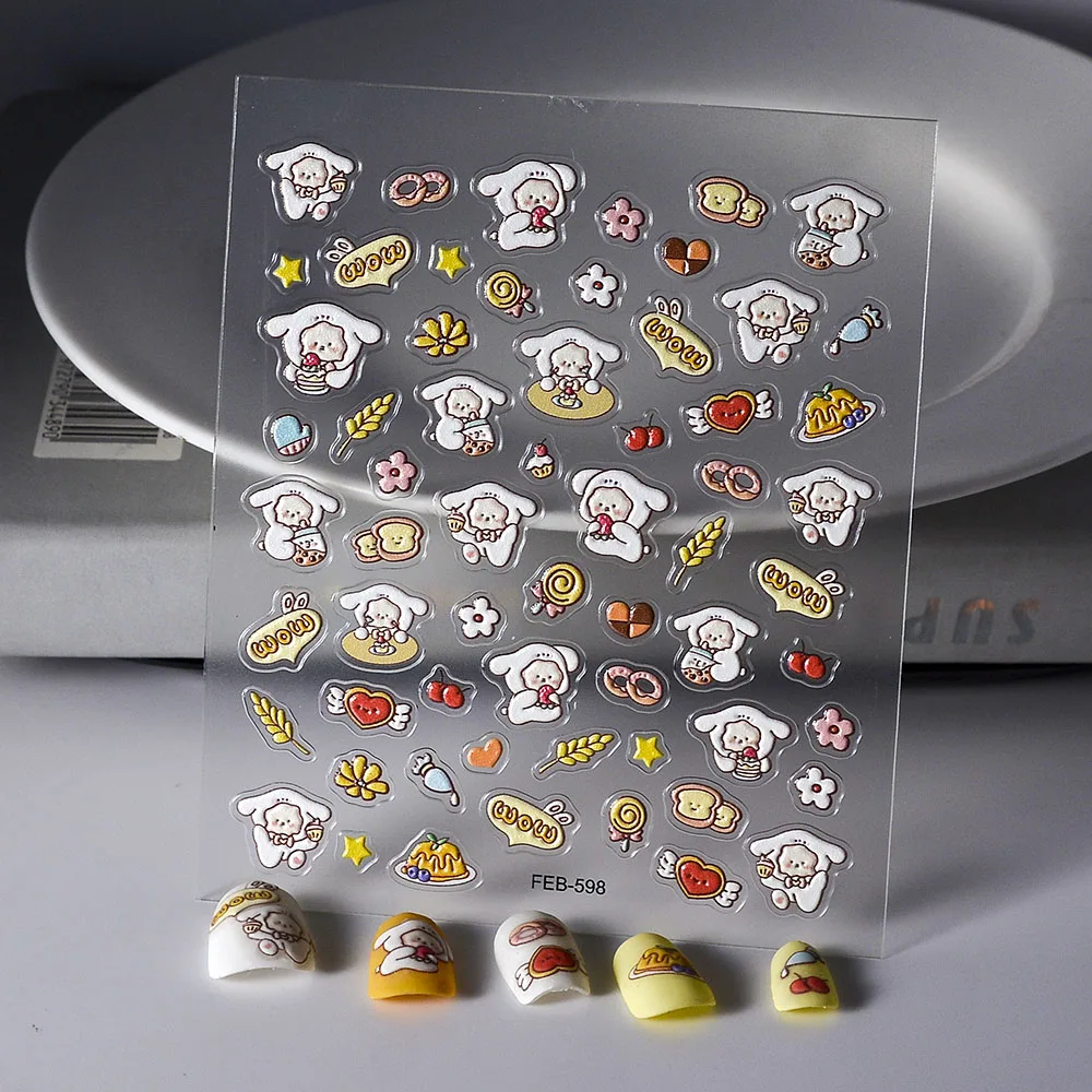 1PC Cute Animal Nail Sticker Self Adhesive Kids 5D Embossed Nail Art Decorations OEM Manicure Accessories FEB-598