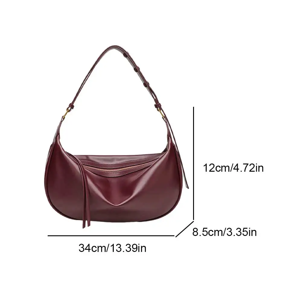 

Women PU Shoulder Bag Fashion Underarm Bag Solid Color Stylish Dumpling Tote Zipper Closure Soft Carrying Bag Outdoor Travel Bag