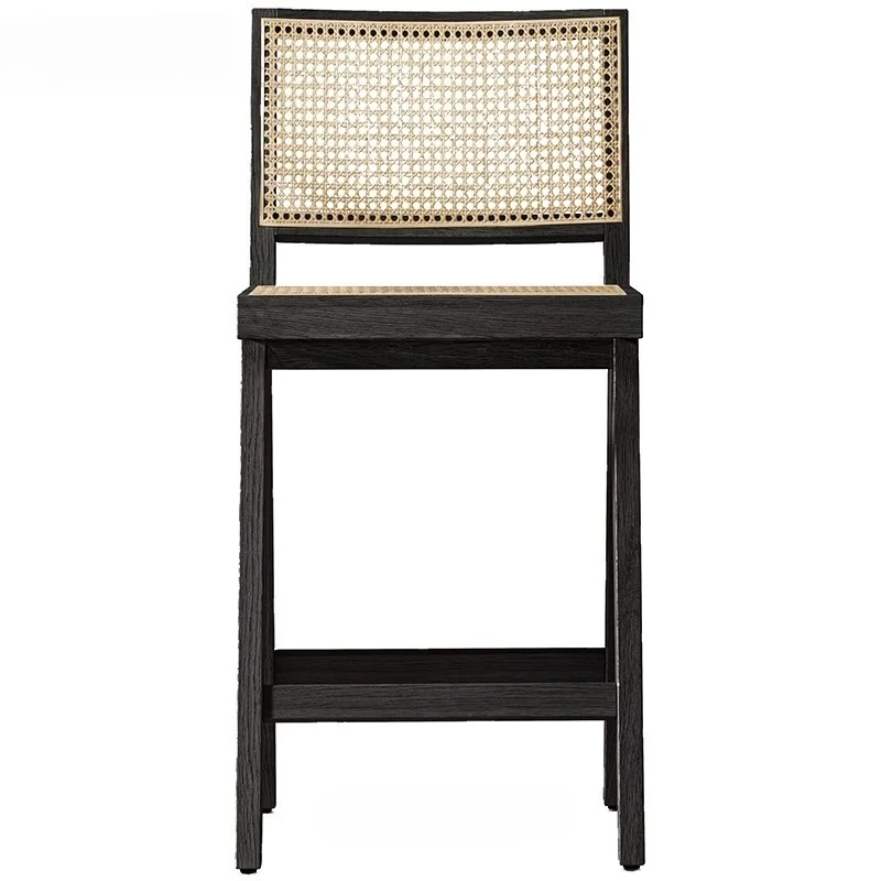 Rattan bar chair Home island dining chair middle wabi-Sabi wind solid wood high chair advanced sense