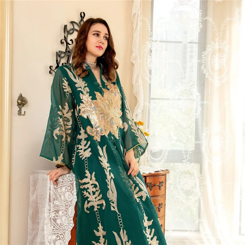 Sequins Jalabiya Luxury Embroidered Arabic Dress Moroccan Kaftan Women Muslim Party Evening Ramadan Wedding Abaya Dubai Djellaba