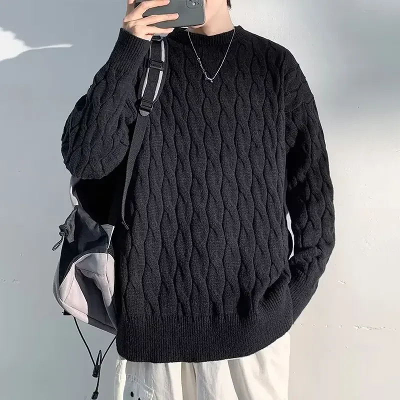 Casual Yellow Half Turtleneck Sweater Men Fashion Long Sleeve Tassel Knitted Pullover For Autumn Lazy Long Sleeve Knitted Jumper