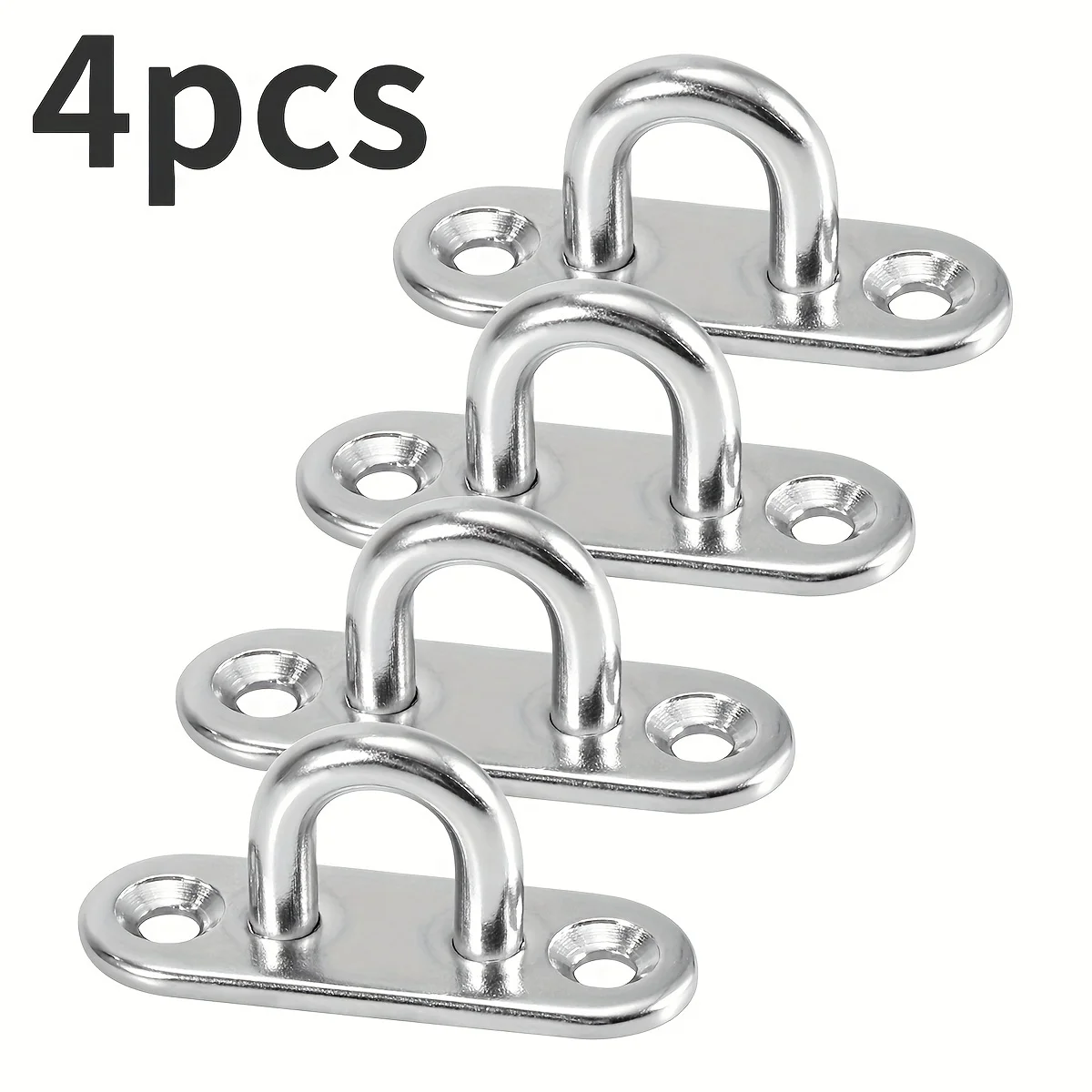 4pcs Load-Bearing Hook Stainless Steel Oblong Pad Eye Plate Staple Ring Hook Loop U-Shaped Design Screws Mount Hook Hanger