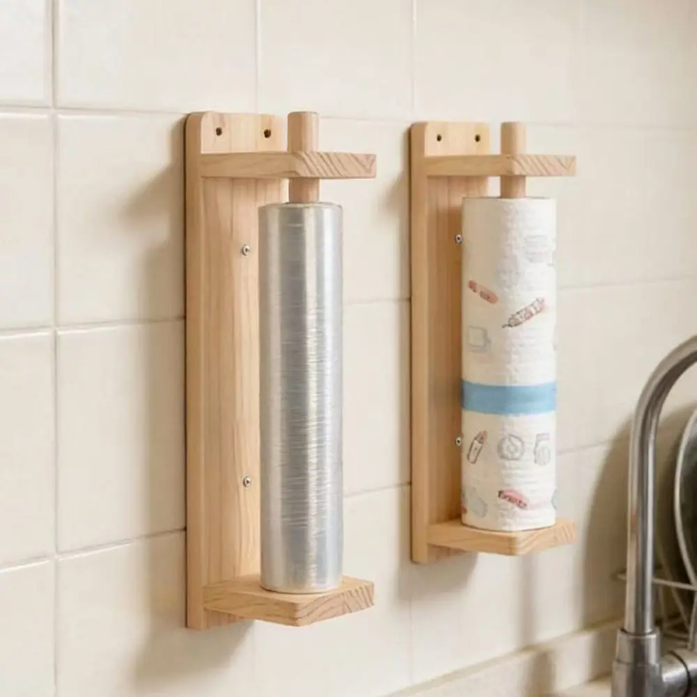 

Держатель для бумажных полотенец из дерева, настенный, многофункциональный, для хранения пищевой пленки, экономит место, простой органайзер для салфеток, для дома