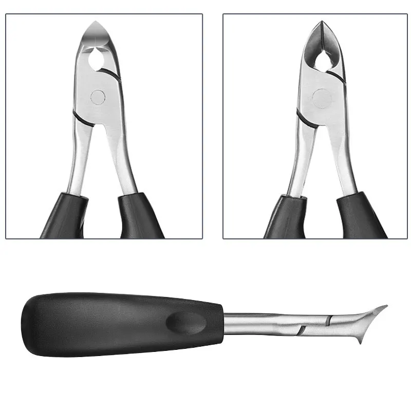 مقص أظافر من الفولاذ المقاوم للصدأ للأظافر السميكة والصلبة، شفرة منحنية مريحة مع قبضة غير قابلة للانزلاق، أدوات باديكير احترافية