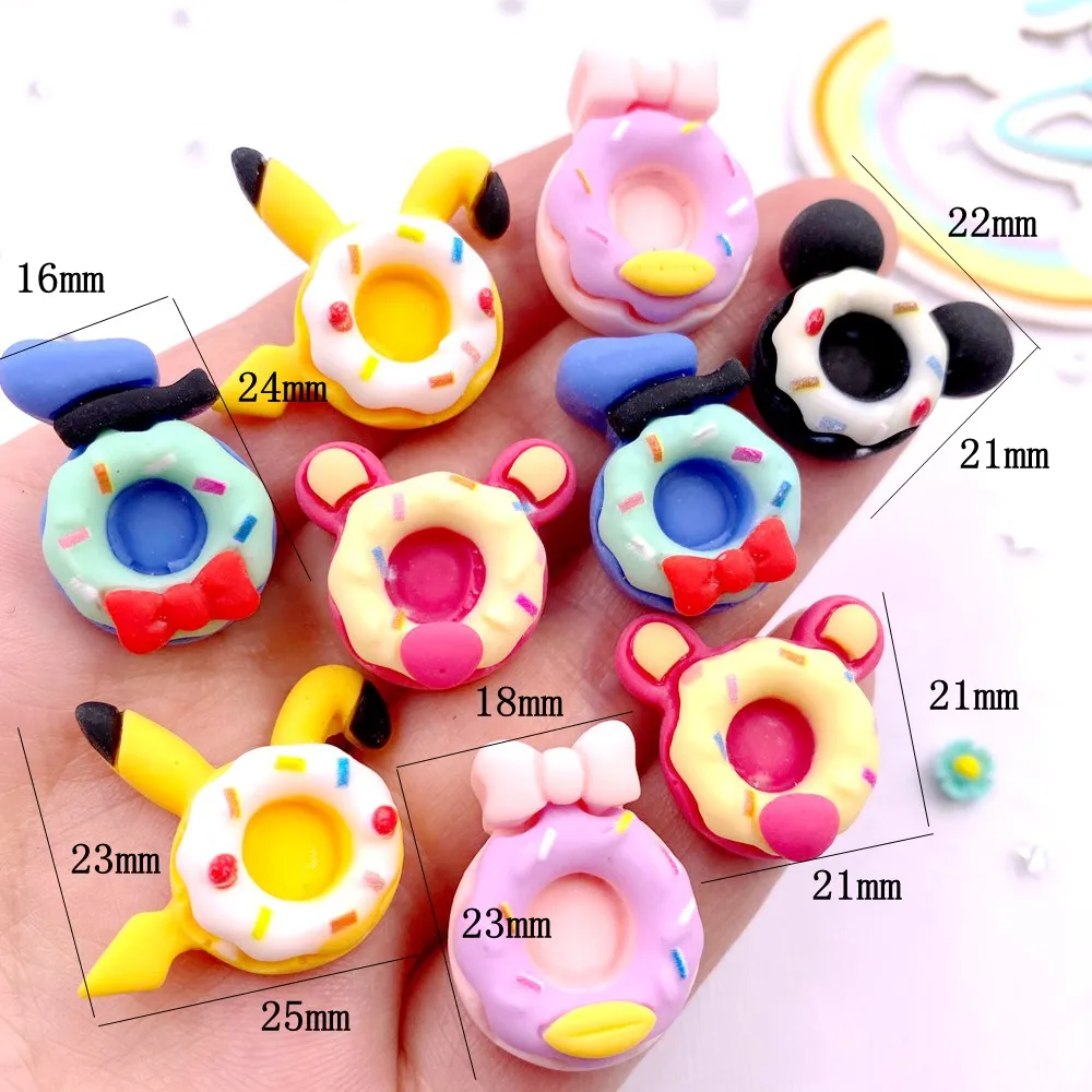 Resin Colorful Kawaii Cartoon Cheese Doughnuts Flatback Figurines Home Decor Accessorie 10Pcs DIY Hair Bow Scrapbook Craft OM409