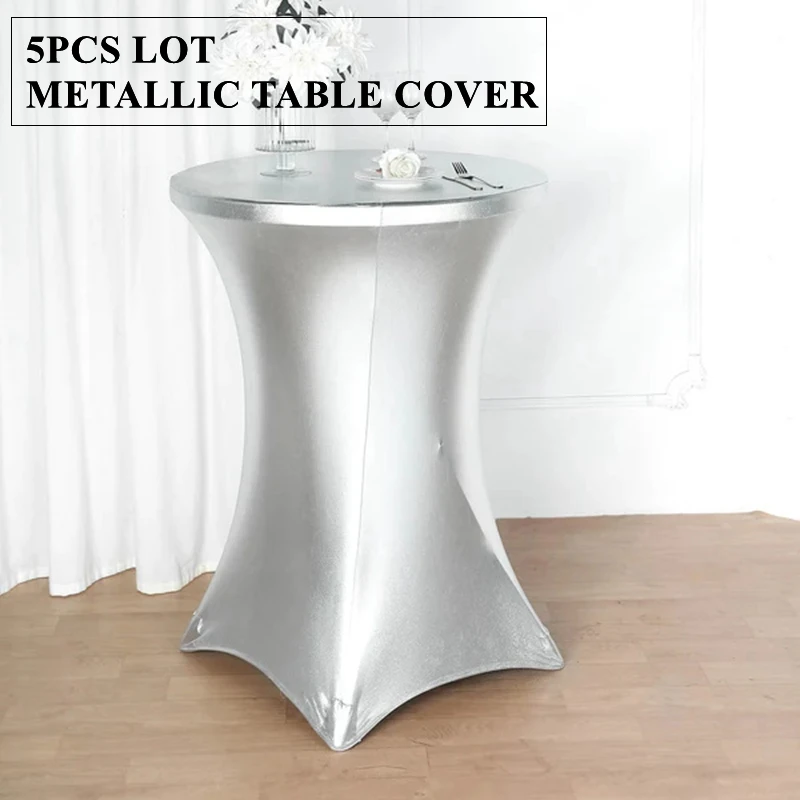 Silver Color Metallic Spandex Cocktail Table Cover Lycra Bar Tablecloth Linen For Event Wedding Banquet Decoration