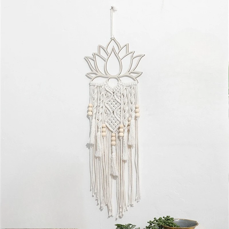 Bohemian handmade blue lotus wood bead woven cotton rope tapestry decoration creative gift home pendant