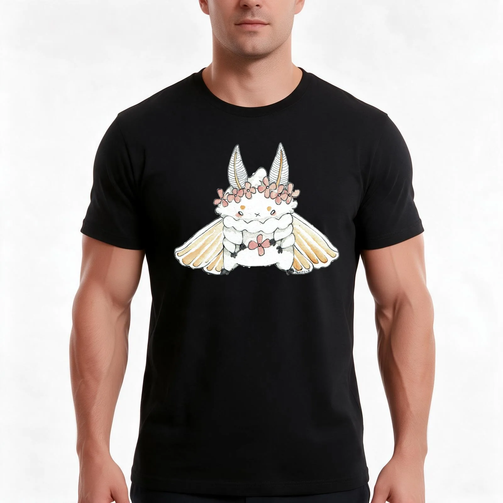 Spring Moth T-Shirt, Summer Casual Cotton Tee, Oversized Streetwear Tops, Vintage Graphic Print, Loose Fit Short Sleeve