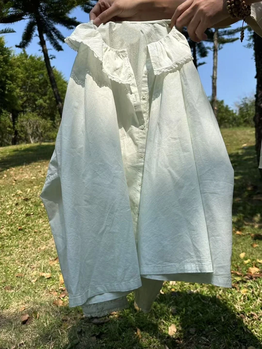 Camicetta da donna in pizzo impiombato 2 colori Top colletto alla Peter Pan manica lunga monopetto camicia femminile allentata in cotone 100%