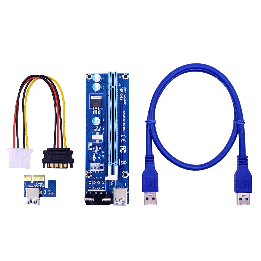 Top 10pcs VER006S 0.6M PCI-E Riser Card PCI Express 1x to 16x Extender USB 3.0 Data Cable / SATA 4Pin IDE Power Cord