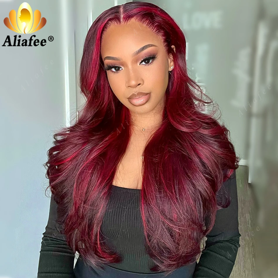 99J Red Highlight Wig 180% Density Burgundy 13X4 13X6 Body Wave Lace Frontal Human Hair Wig 100% Brazilian Hair Wig for Women