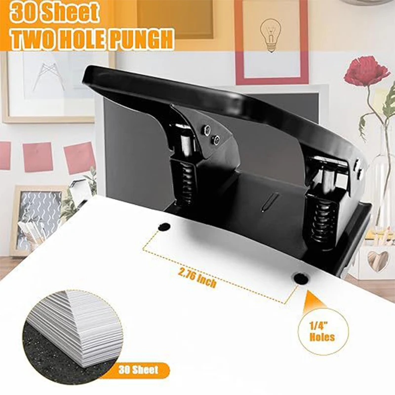NEW 2 Hole Punch With 100 Binder Paper Fastener For 30 Sheet Capacity Paper File Folder Binder
