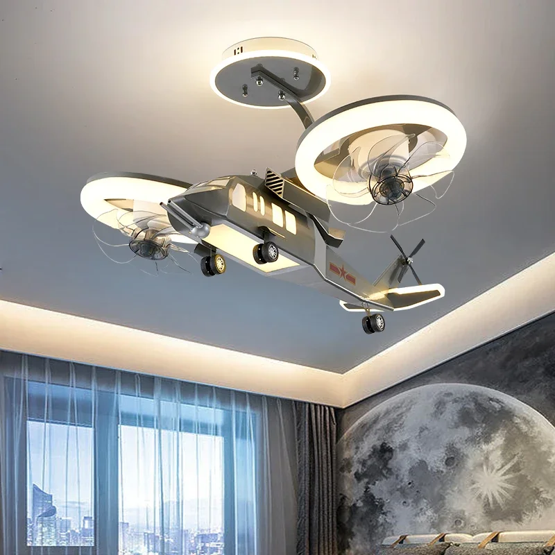 Kids Room Ceiling Light Boy Bedroom Light LED Creative Fan Airplane Light Kindergarten Decoration Cartoon Room Light