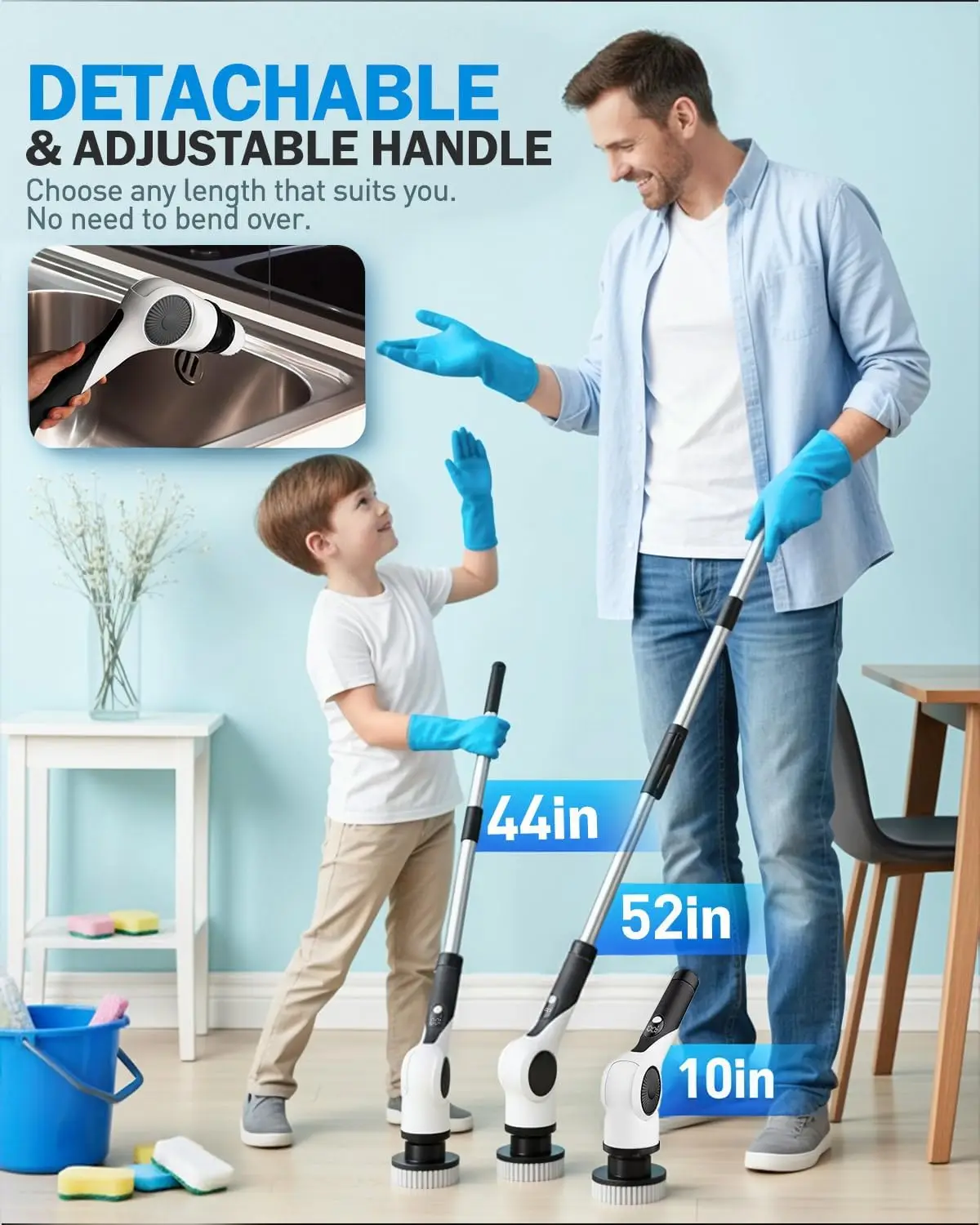 Электрический скруббер с 10 насадками, водонепроницаемость IPX7, трехскоростная регулируемая чистящая щетка