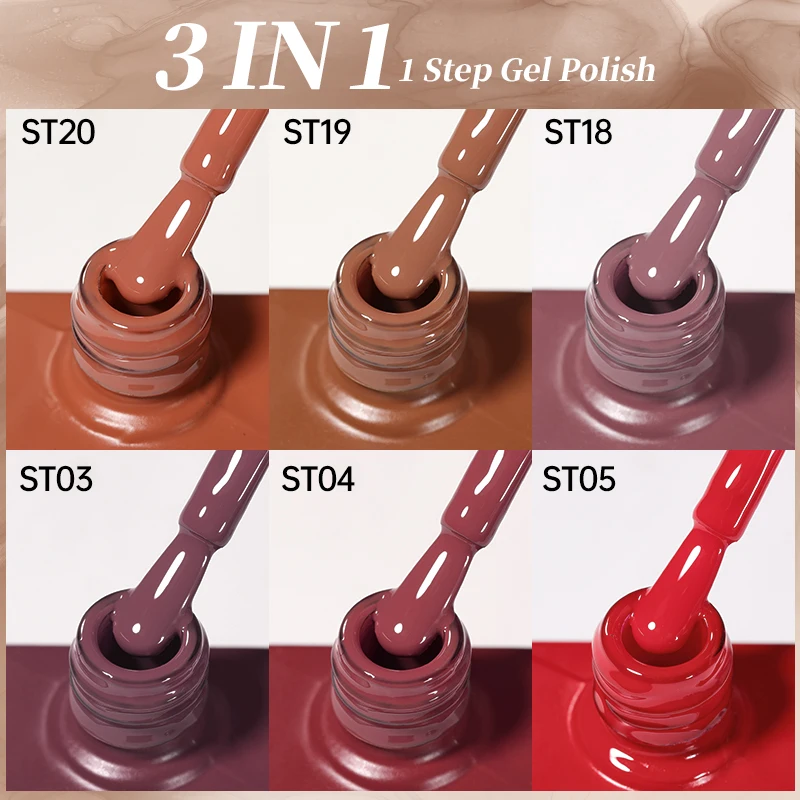 UR SUGAR 6PCS 1-Stufen Gel Nagellack Set Braun Rot Herbst Nail art Semi Permanent Soak Off UV Gel Lack Kein Basis Top Mantel Neede