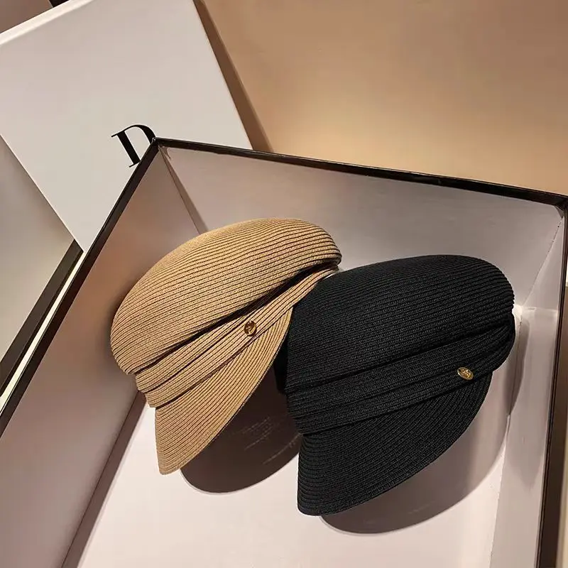 

Fashionable octagonal hat Asymmetric straw woven hat for women summer designer fashion avant-garde casual hat