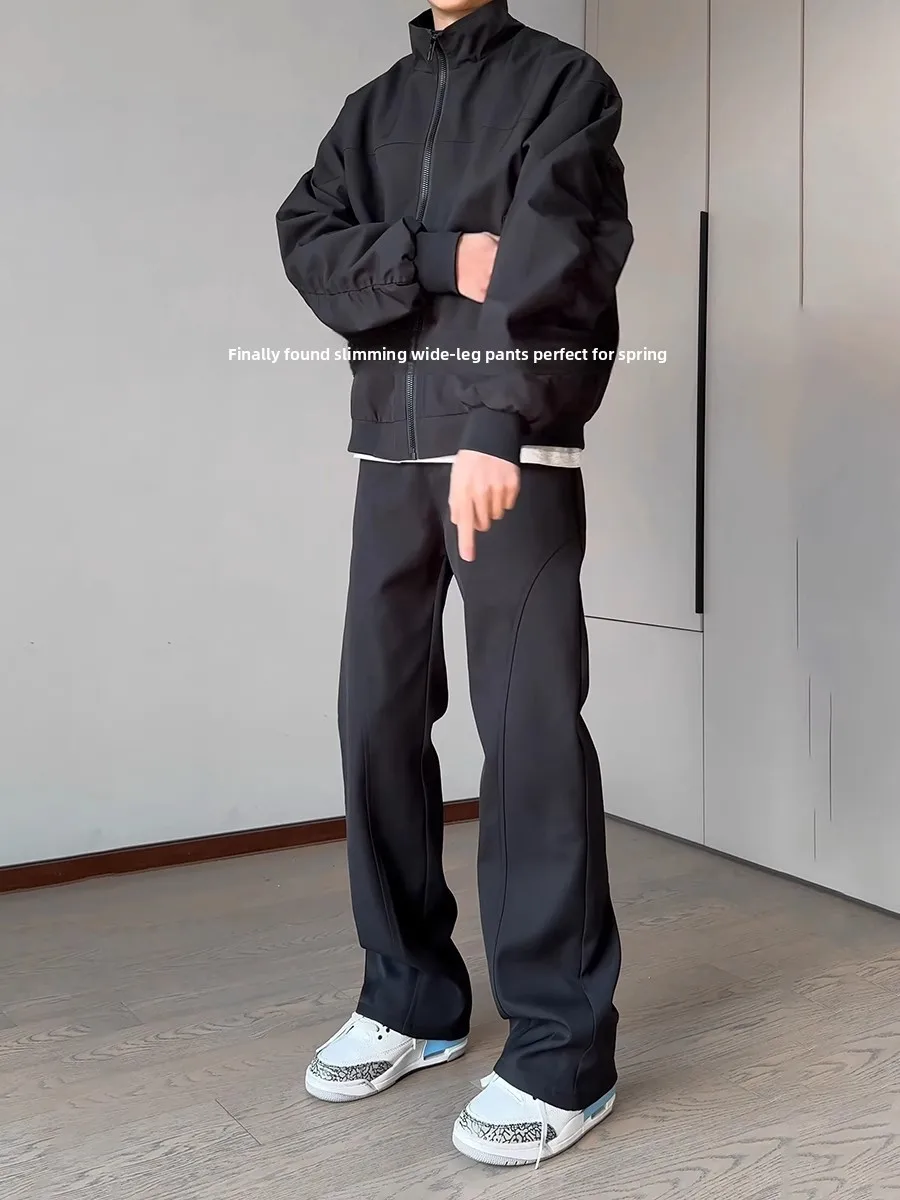 

Мужские брюки Bla свободного прямого кроя, весенне-осенние, струящиеся, повседневные, расклешенные, длинные, Cleanfit, молодежные, модные