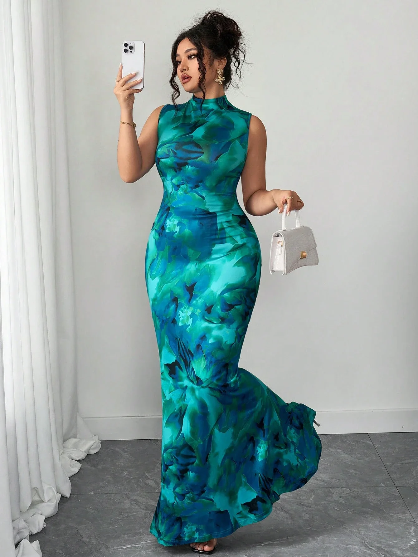 

Elegant Floral High Neck Sleeveless Long Dress For Women