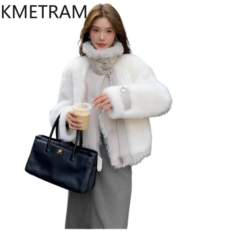 Natural Tuscany Sheepskin Wool Double Faced Fur Jacket Women High Quality White Gray Real Fur Coat Winter Woman Clothing 2025