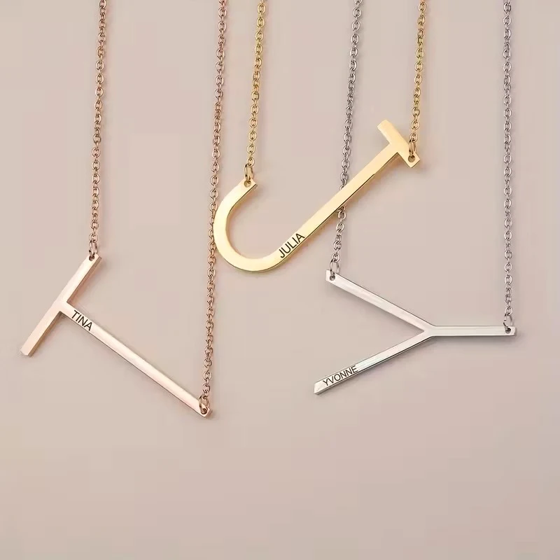 Custom Initial Letter Name Necklaces For Women Men Stainless Steel Customized Necklace Pendant Personalized Neck Jewelry Gift