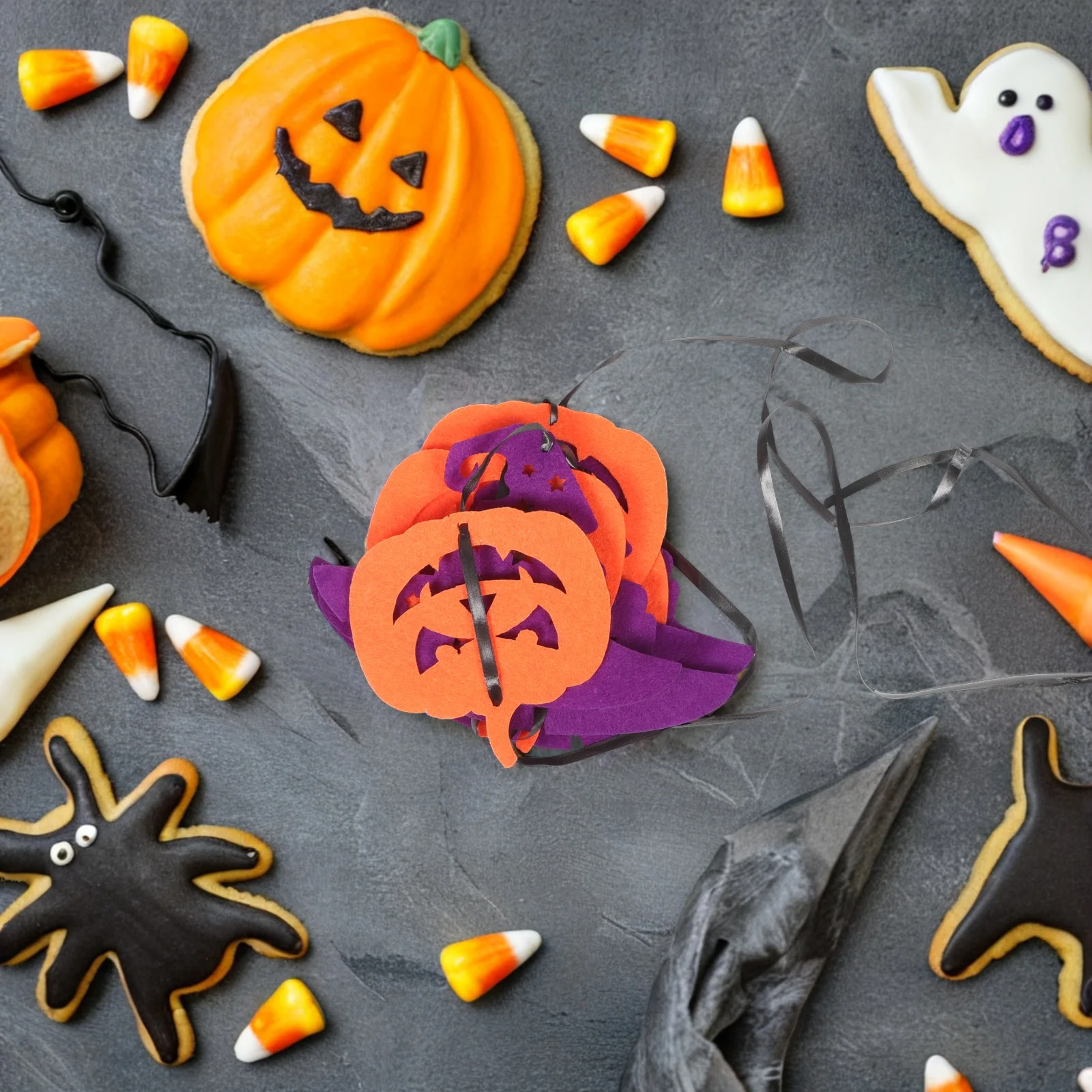 

6Pcs Halloween Pumpkin Hanging Decoration Ghost Witch Hat String Garland Nonwoven Fabric for Indoor Outdoor Porch Yard