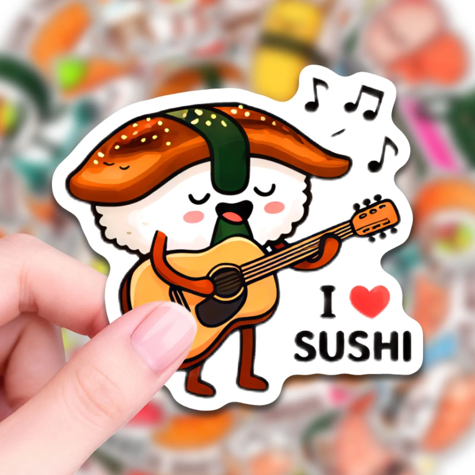 50 Pegatinas Divertidas de Sushi Personificado para Decorar Maletas, Carpetas, Teléfonos, Cajas de Papelería, Portátiles, Pegatinas Impermeables