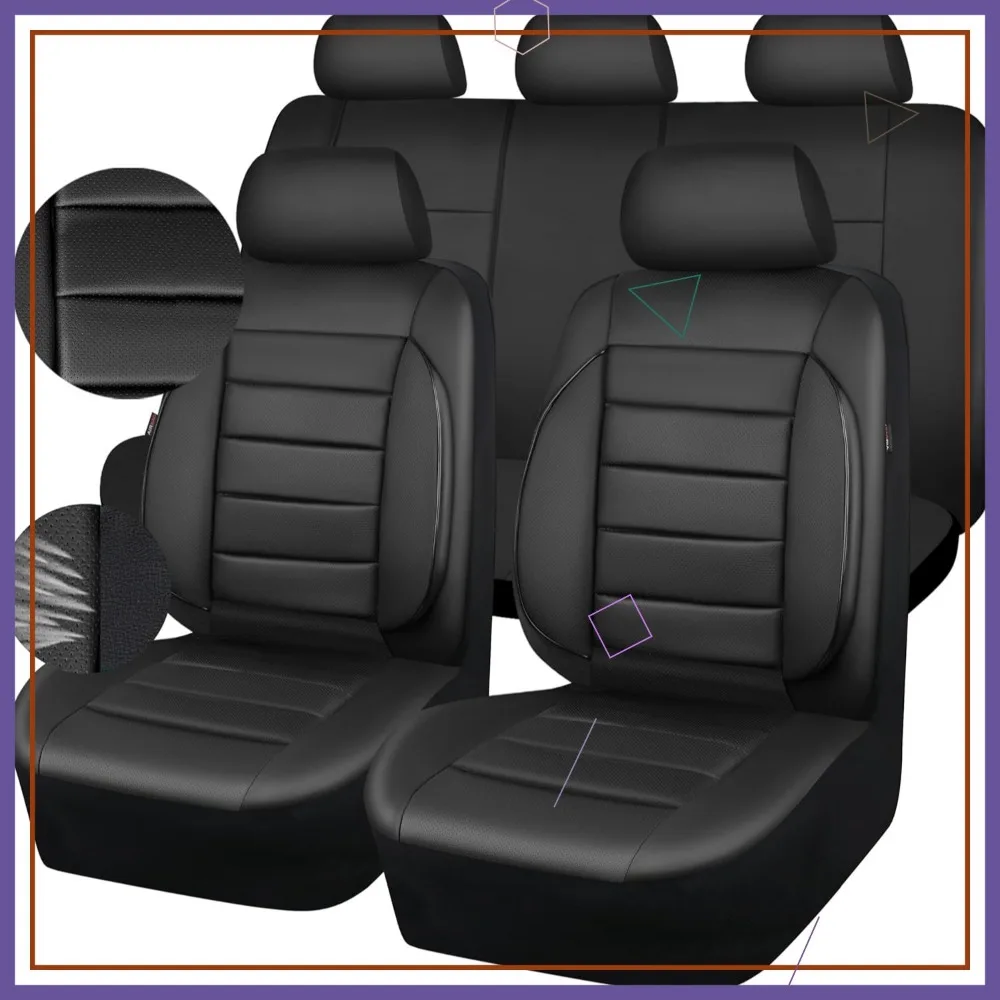

Universal Leather Seat Covers Full Set, Water Resistant with 3D Foam Back Support for SUV Sedan Van, Airbag Compatible