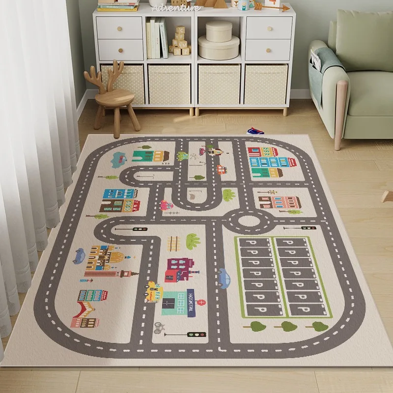 VIKAMA Kids City Road Play Mat Non-slip Washable Educational Traffic Carpet for Toddlers Bedroom Nursery Home Decor Rug