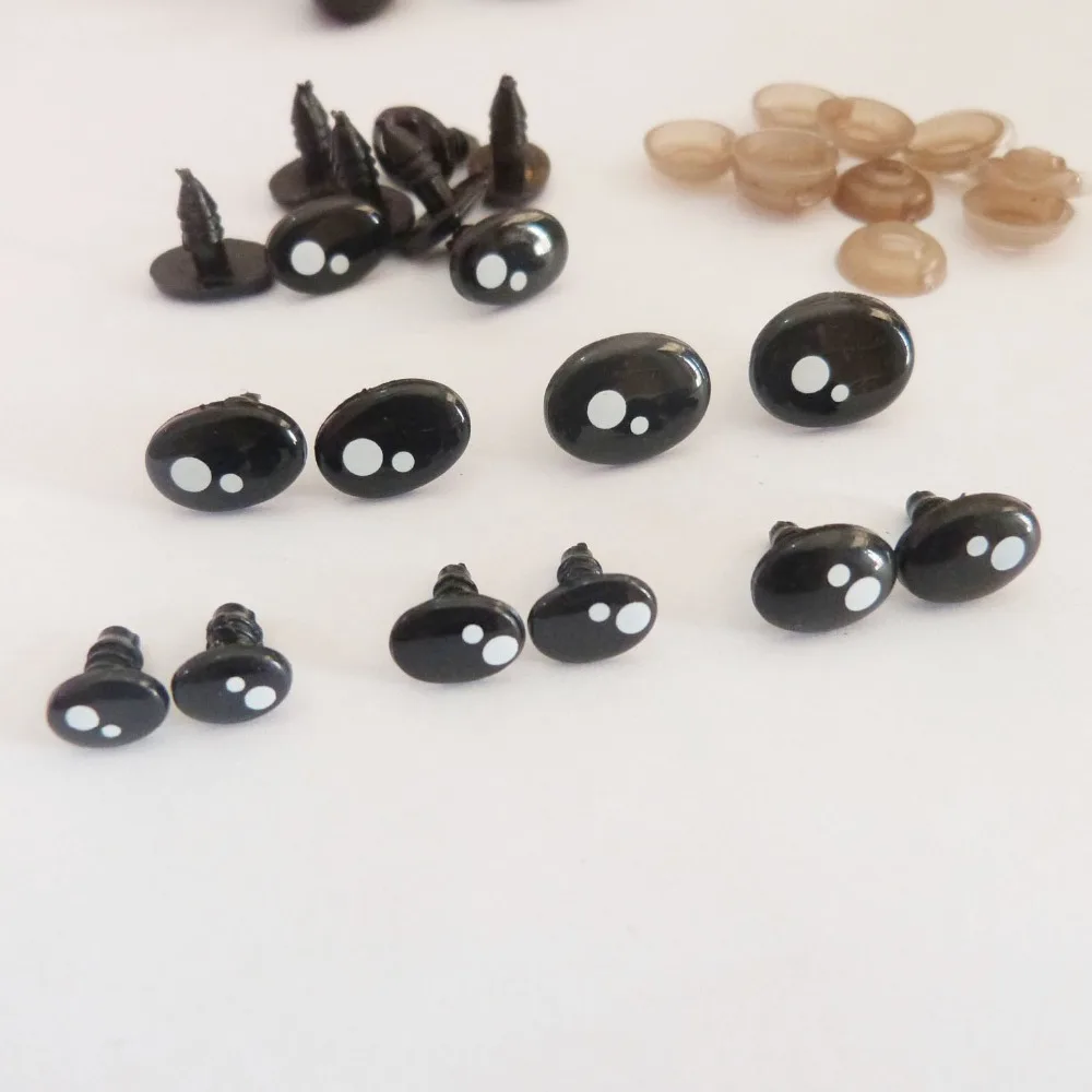 de ojos de juguete de animales ovalados, 50 unidades, 9x7mm/8x1 0mm/9x1 2mm/10x1 4mm/12x16mm, ojos de seguridad de plástico + arandela suave para accesorios de muñecas